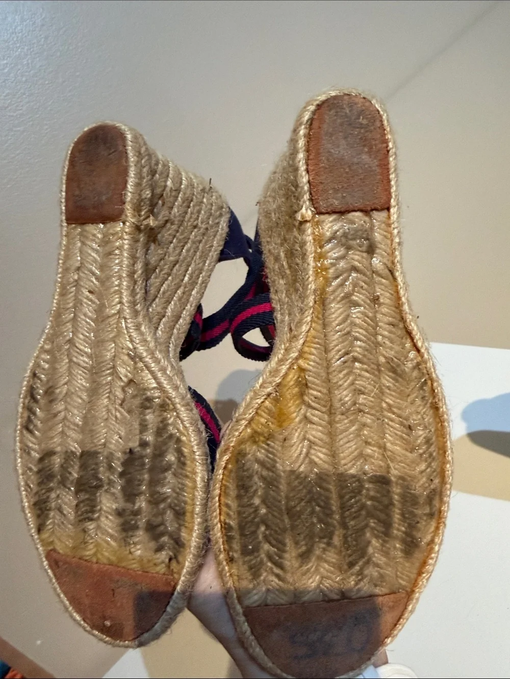 Lauren Ralph Lauren Navy and Pink Striped Wedge Espadrilles
